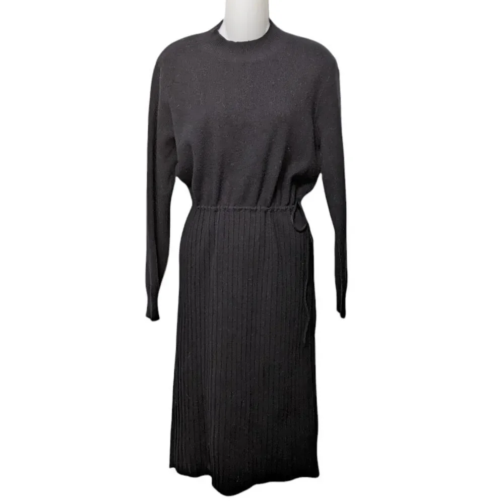 MILK Thick Knit Ribbed Mock Neck Minimalist Midi Dress M